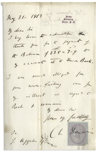 Charles Darwin Autograph Letter Signed From 1863, Shortly After ''Fertilisation of Orchids'' Was Published